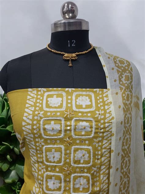 Pure Cotton Bandhej Unstitched Salwar Suit - Leheriya.com