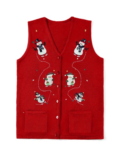 Nygoyerh Women's Knit Vest V Neck Sweater Christmas Pattern Print ...