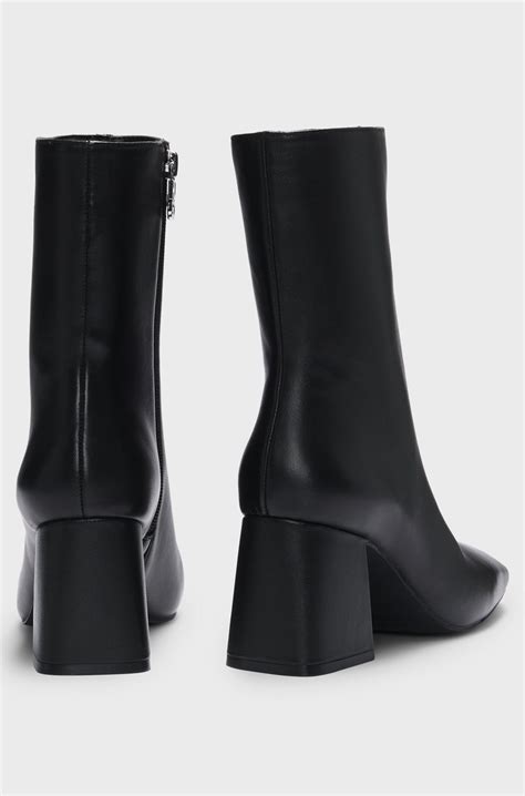 HUGO - Leather ankle boots with block heel - Black