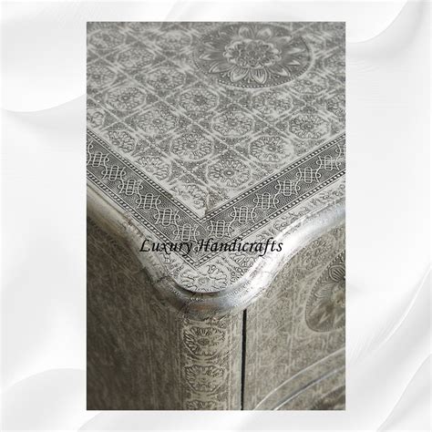 Jaden Antique White Metal Embossed 2 Drawer Chest – Luxury Handicrafts