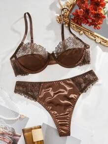 Embroidered Mesh Trimmed Satin Underwear Set Lingerie Set, Bra & Panty ...