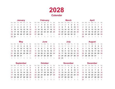Calendar year template 2028. Set of twelve month calendar. 7689074 ...