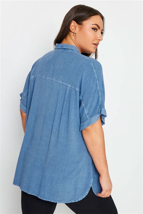 YOURS Plus Size Blue Chambray Shirt | Yours Clothing
