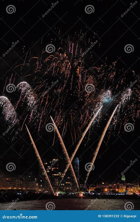 Night Fireworks in a Small Town in Palamos in Spanish Costa Brava Stock ...
