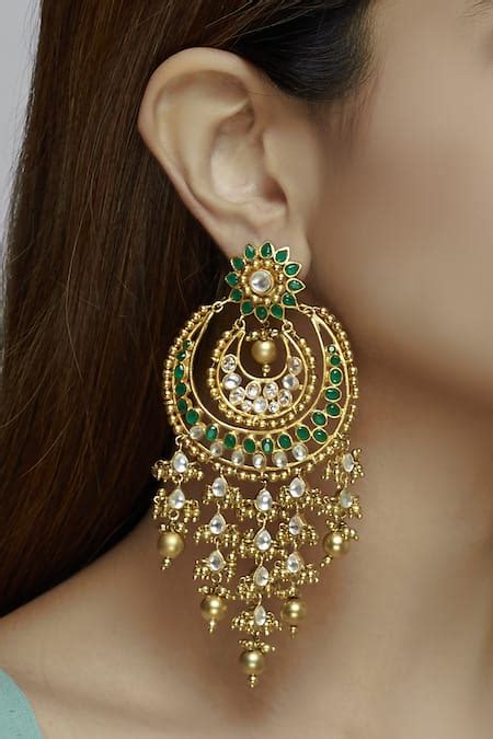 Buy Gold Plated Stones, Beads Chandbali Earrings by Moh-Maya By Disha ...