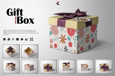 高质量礼品包装纸盒设计展示贴图样机模板 _ 果觅设计网