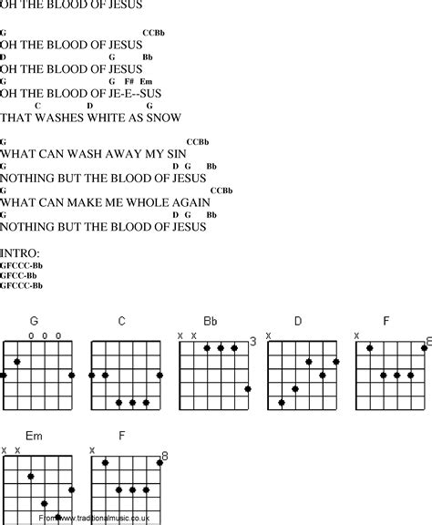 Christian Gospel Worship Song Lyrics with Chords - Oh The Blood Of Jesus