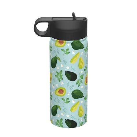 Honeii Avocado Flowers And Leaves Print 18 oz Insulated Water Bottle with Straw Lid, Stainless ...