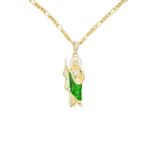 San-Judas-Necklace-14K-Gold-Plated-Saint-Jude-Pendant-Figaro-Style ...