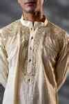 Buy Cream Cotton, Net Embroidery Embossed Threadwork Kurta And Pant Set ...