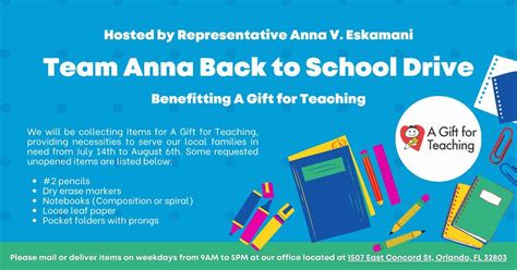 Team Anna Back to School Drive with A Gift for Teaching, 1507 E Concord ...