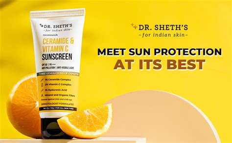 Dr. Sheth's Sunscreen SPF 50 Cream with Ceramide & Vitamin C for Oily ...