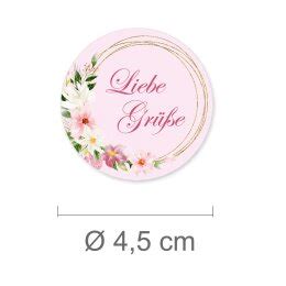 50 stickers LIEBE GRÜßE - Flowers motif Round Ø 4,5 cm