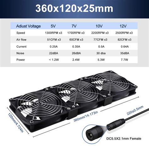 Buy Wathai Dual Ball 3 x 120mm DC 12V Big Airflow Fan with 110V - 240V ...