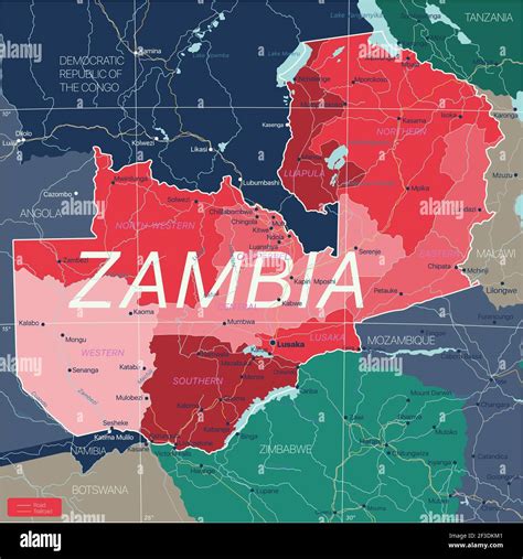 Detailed Map Detailed Map Of Zambia With Towns