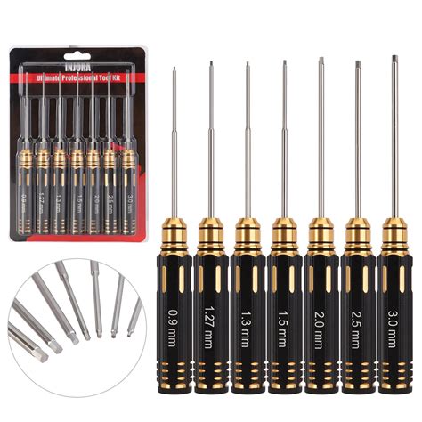 INJORA RC Hex Screw Driver Set-7PCS RC Car Tool Kit 0.9, 1.27, 1.3, 1.5, 2.0, 2.5, 3.0mm Hexagon ...