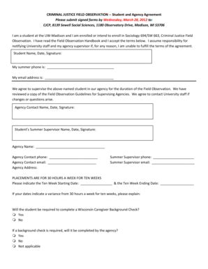 Fillable Online ssc wisc CRIMINAL JUSTICE FIELD OBSERVATION Student and ...