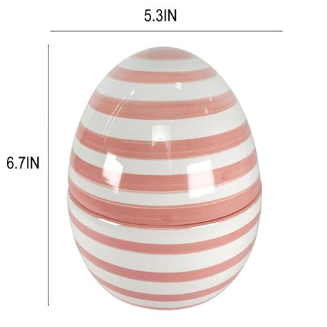 Homespun Easter Pink & White Striped Ceramic Egg Jar, 7"