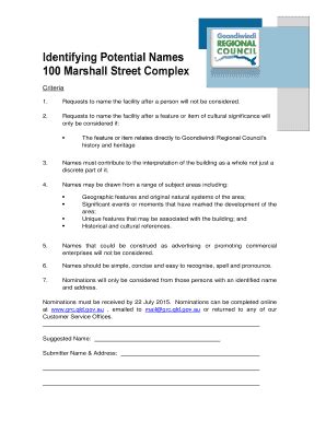 Fillable Online goondiwindirc qld gov Identifying Potential Names 100 ...