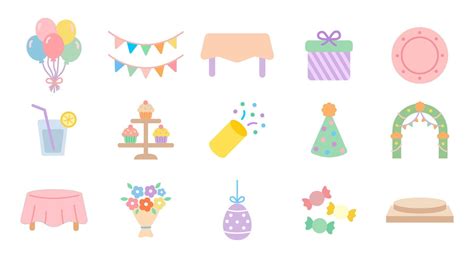 Collection of festive flat icons for parties, birthdays, and ...