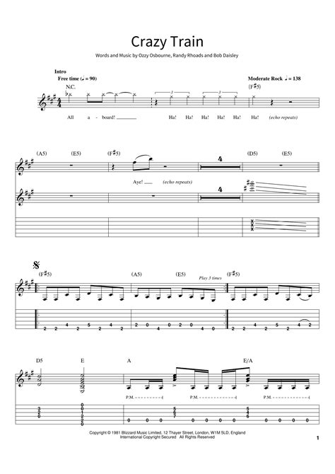 Crazy Train Guitar Tabs