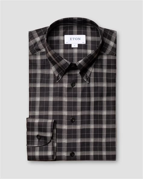 Black Checked Wrinkle Free Flannel Shirt - Eton