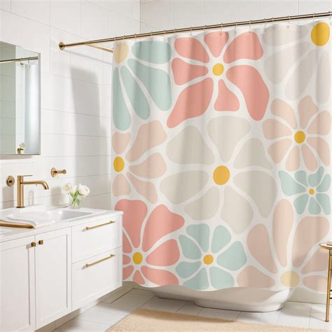 Retro Daisy Shower Curtain Pink and Cute Shower Curtain Funky Shower ...