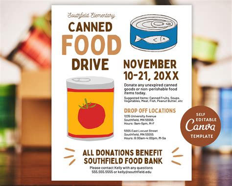 Editable Canned Food Drive Flyer: Minimalist Charity Poster (digital ...