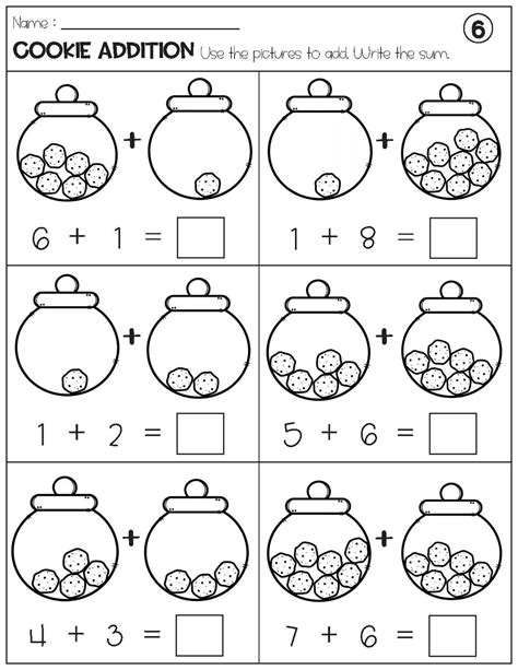 Addition With Pictures Sum up to 20 Worksheets - Adding Cookie Pictures Math Worksheets ...