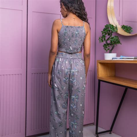 Grey Tropical Tango Co-ord Set with Crop Top – House of Ekam
