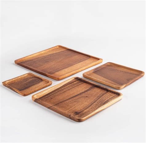 Carpentray Luxury Square Acacia Wood Nesting Plates/Trays/Charger (Set ...