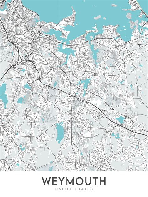 Modern City Map of Weymouth, MA: Weymouth Town Hall, Tufts Library, Ro ...