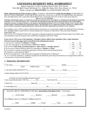 LOUISIANA RESIDENT WILL WORKSHEET Doc Template | pdfFiller