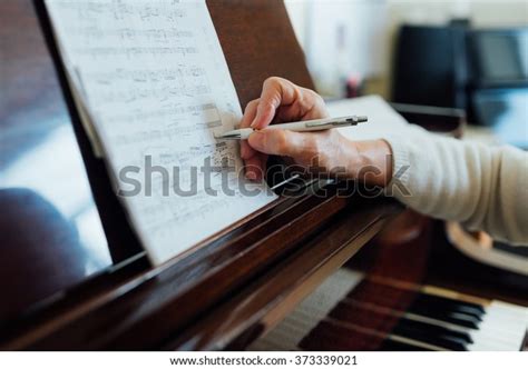 Writing Notes On Sheet Music Closeup Stock Photo (Edit Now) 373339021