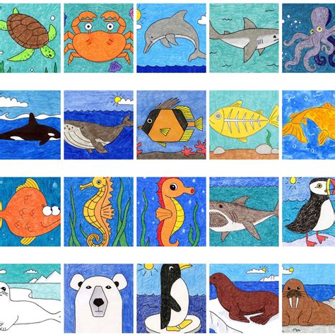 How To Draw Sea Animals For Kids Printable Ocean Animals Directed