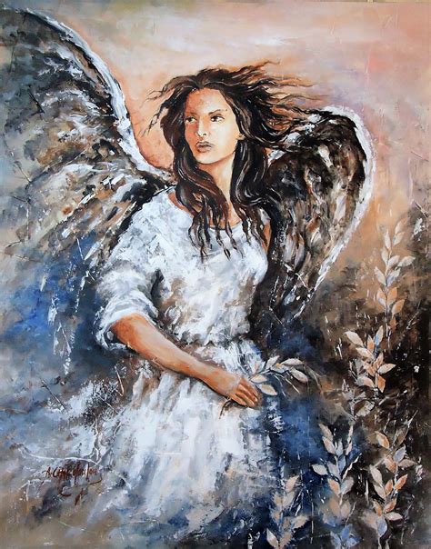 Angel Painting,16''x20''Acrylic Painting on Canvas,Original Modern Art,Protector Guardian Angel ...
