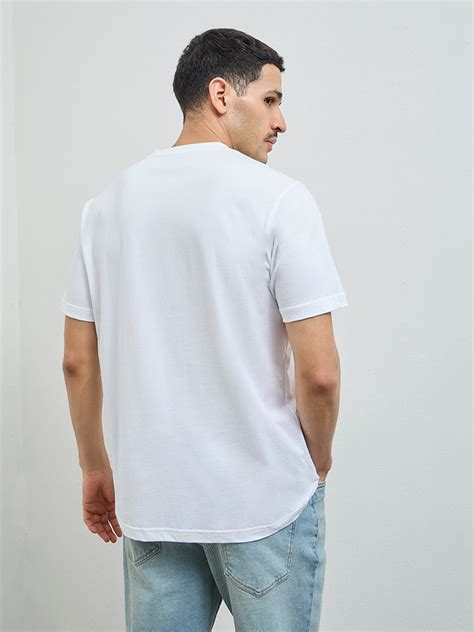Buy WES Casuals White Solid Slim-Fit Cotton T-Shirt from Westside