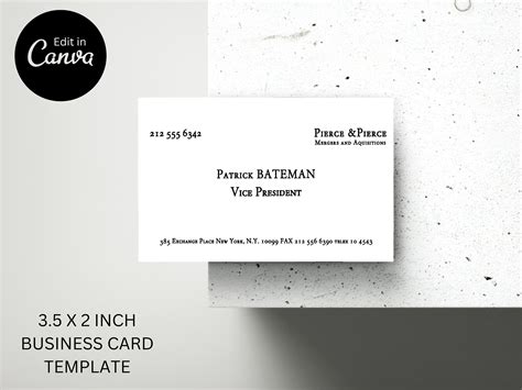 Patrick Bateman Business Card Template Instant Download American Psycho ...