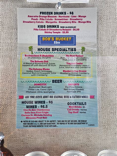 Menu at Bahama Bob's Beach Side Cafe, Gulf Shores