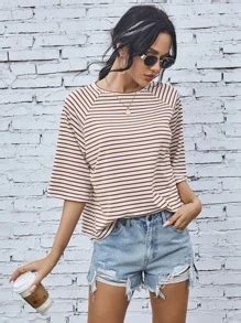 Raglan Sleeve Striped Print Tee | SHEIN USA