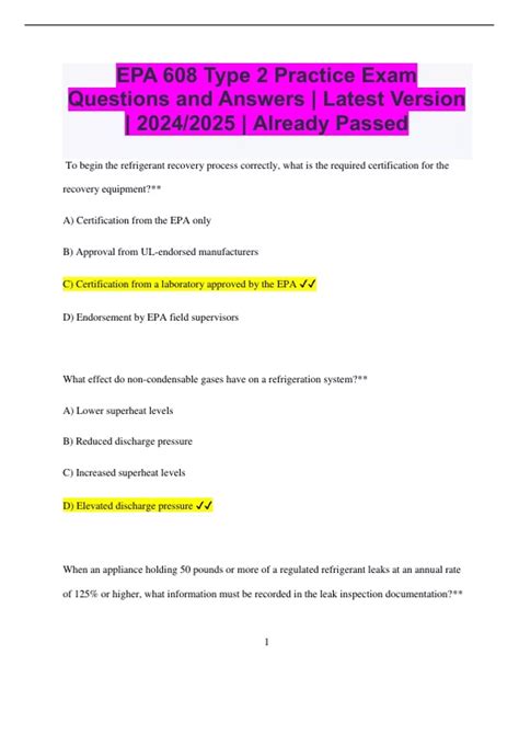 EPA 608 Type 2 Practice Exam Questions and Answers | Latest Version ...
