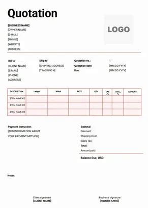 Interior Design Quotation Format for Free (Excel, Word, PDF)