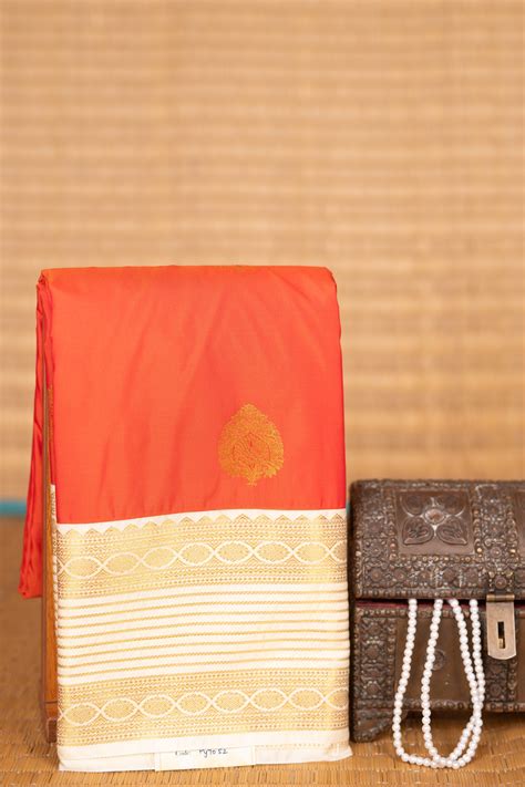 Persimmon orange and Offwhite semi silk saree – Priyangaa