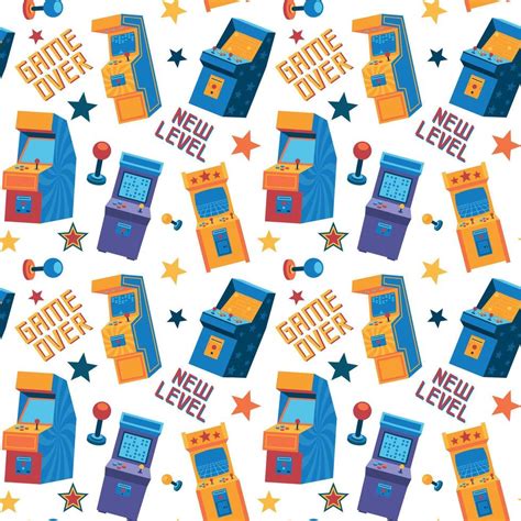 Game arcade pattern. Seamless retro video game machine with screen and ...