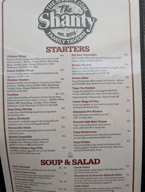 Menu at The Shanty Dover/Rollinsford pizzeria, Rollinsford