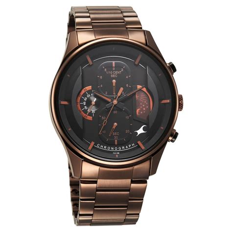 Buy Online Fastrack Opulence Sun Moon Chronograph Black Dial Brown ...