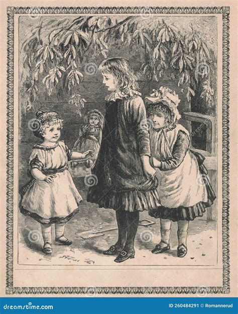 Antique Illustration Of The Children. Vintage Illustration Of The Children. Old Picture ...
