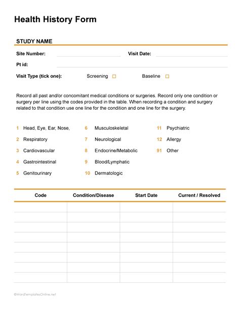 6 Free Health History (Medical) Forms | Word - Google Docs - history of illness adalah
