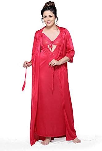 Buy MNW Satin Knee Length & Maxi Night Robe & Night Slip Pink -01 at ...