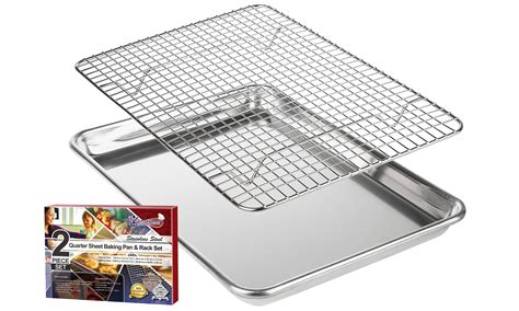 Buy KITCHENATICS Small Quarter Sheet Baking Pan with Rack, Stainless ...